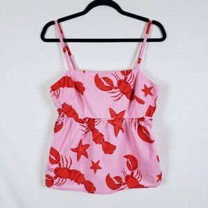J.Crew Lobster Camisole Tank Top Womens 6 Tie-Back Pink Coastal Nautical